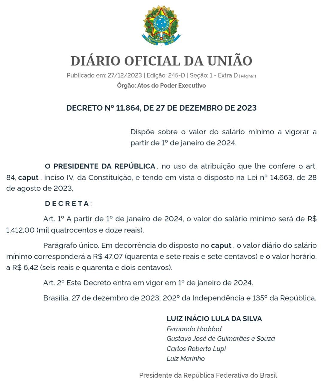 Salário Mínimo 2024 Valor atual do salário mínimo BR