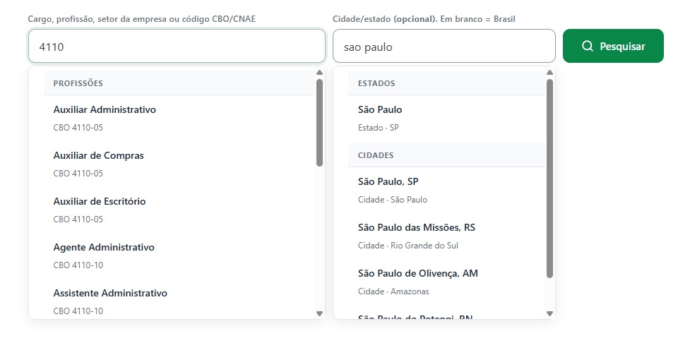 Pesquisa por Familia CBO e localidade Pesquisa por Familia CBO e localidade
