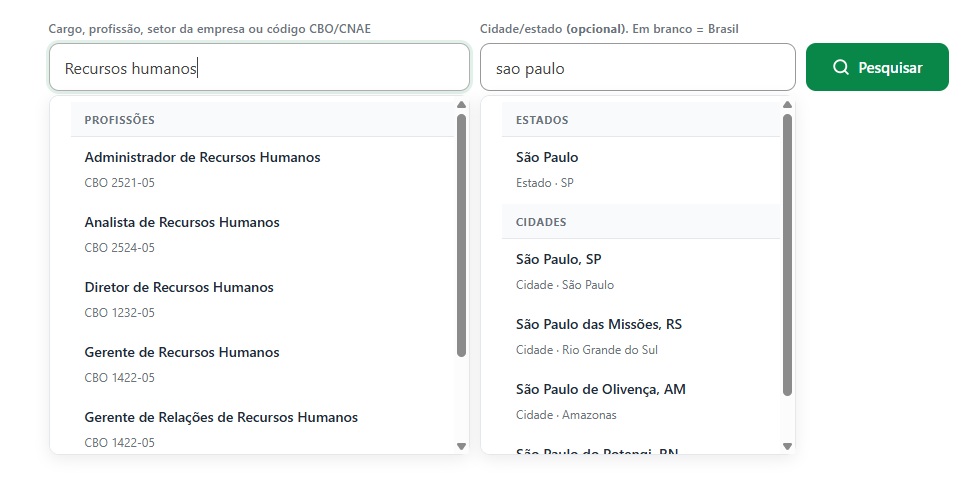 Pesquisa por cargo e localidade Pesquisa por cargo e cidade ou estado