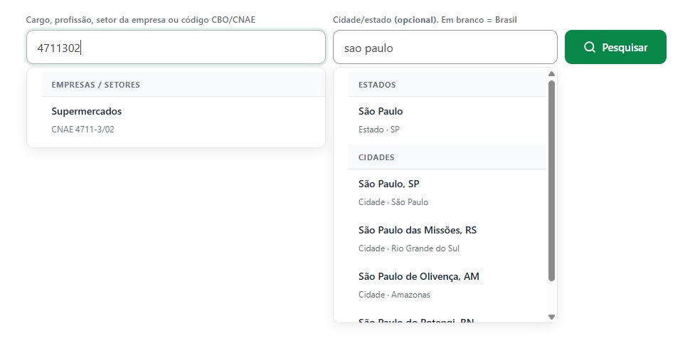 Pesquisa por cnae e localidade Pesquisa por cnae e cidade e estado